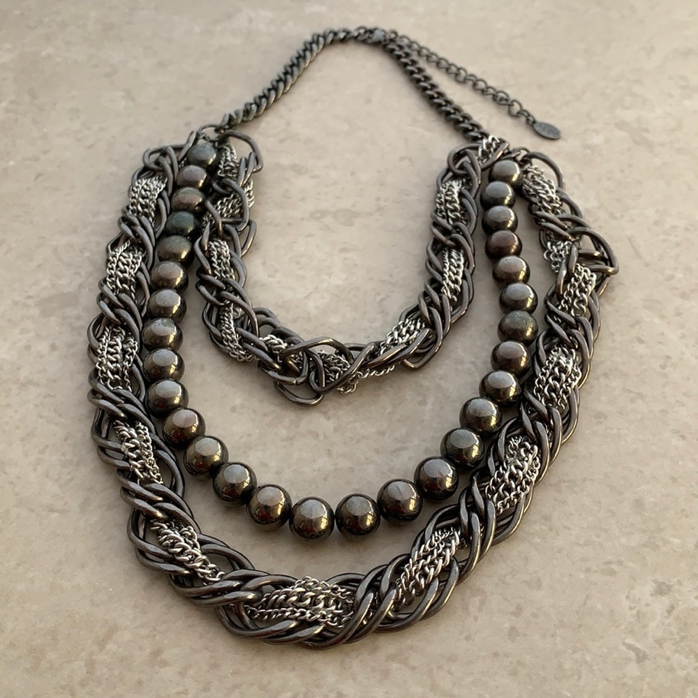 Aldo gunmetal 3 strand chunky beaded chain necklace